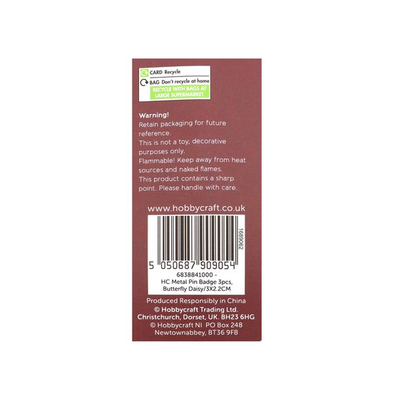 Butterfly and Daisy Metal Pin Badges 3 Pack image number 5