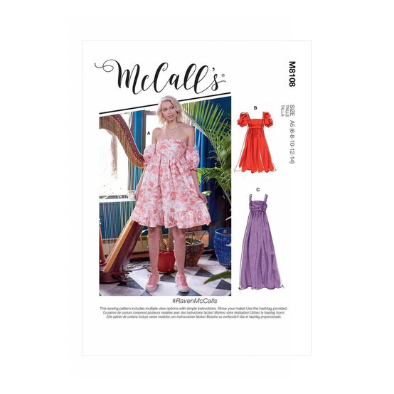 McCall&rsquo;s Raven Dress Sewing Pattern M8108 (14-22) image number 1