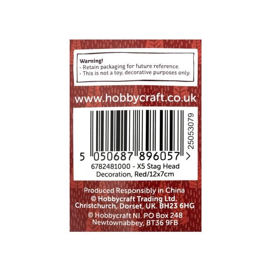 Red Stag Head Decoration 12cm image number 3