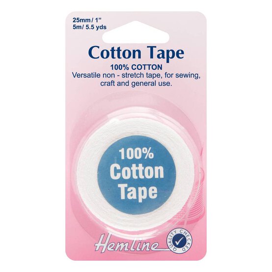 Hemline White Cotton Tape 25mm x 5m image number 1