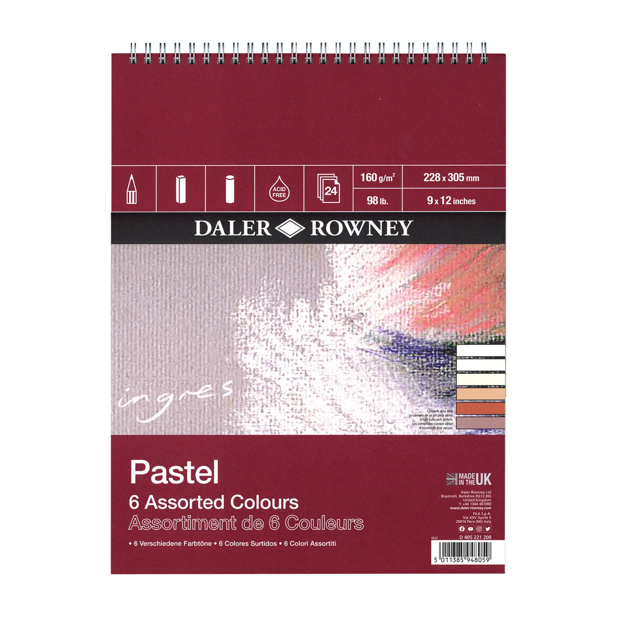 DalerRowney Assorted Ingres Pastel Paper 12 x 9 Inches 24 Sheets