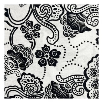 Black and White Paisley Cotton Poplin Fabric by the Metre