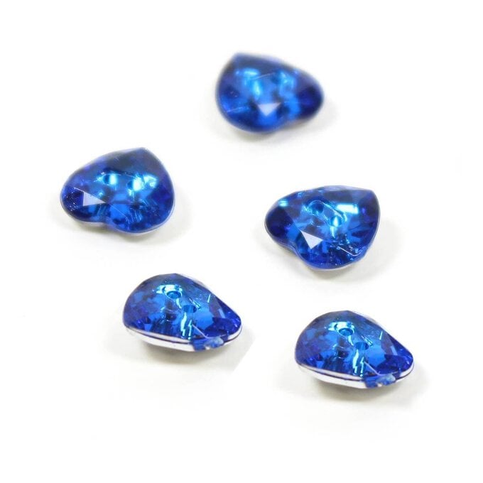 Hemline Royal Blue Crystal Heart Shaped Buttons 5 Pack image number 1