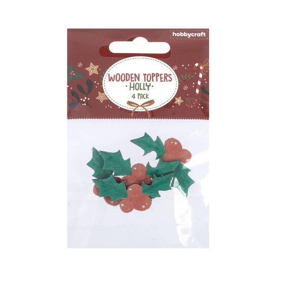Holly Wooden Toppers 4 Pack image number 4