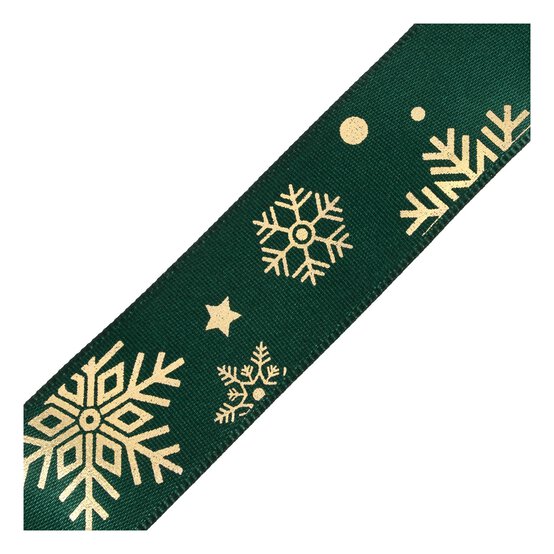 Green Snowflake Printed Ribbon 25mm x 3m | Hobbycraft