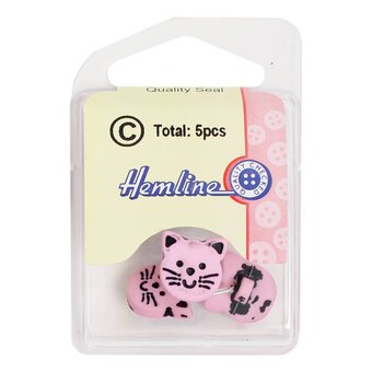 Hemline Pink Novelty Cat Button 5 Pack