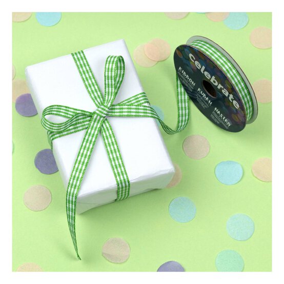 Lime Gingham Ribbon 9mm x 5m image number 5