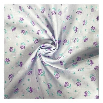 Lilac and White Floral Polycotton Fabric by the Metre