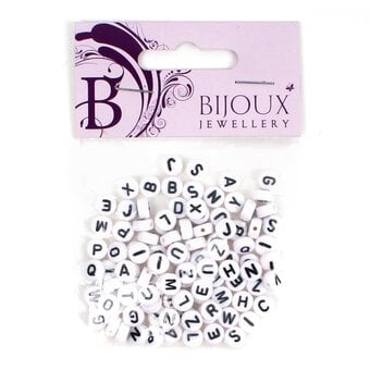 White Round Flat Alphabet Beads with Black Words 3mm x 7mm image number 3