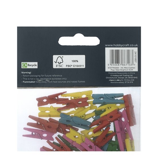 Mini Bright Wooden Pegs 50 Pack image number 5