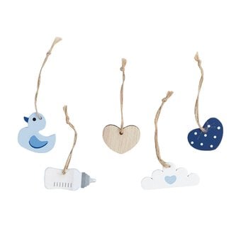 Blue Baby Wooden Tags 5 Pack