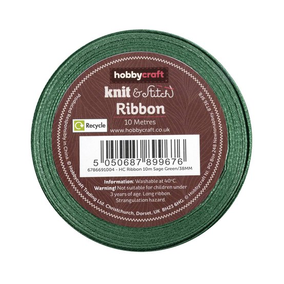 Sage Green Satin Ribbon 38mm x 10m image number 2