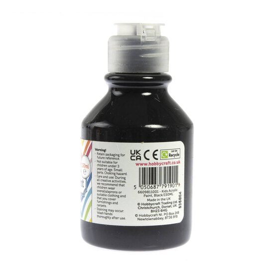 Kids’ Black Acrylic Paint 150ml image number 3