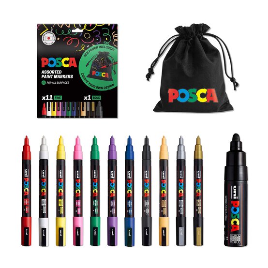 Uni-ball Posca Standard PC-3M Marker Pens and Pouch 12 Pack image number 3