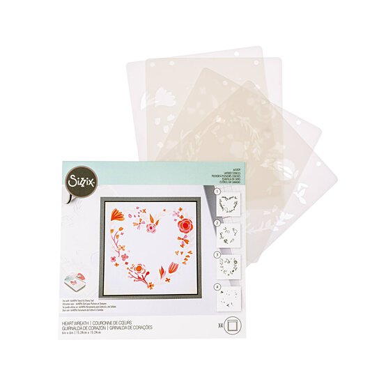 Sizzix Heart Wreath Layered Stencil Set 4 Pack image number 1