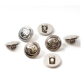 Hemline Silver Metal Military Anchors Button 7 Pack