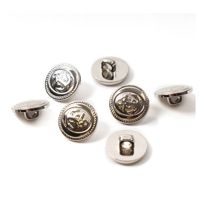 Hemline Silver Metal Military Anchors Button 7 Pack image number 1