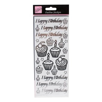 Anita's Silver Birthday Cupcake Outline Stickers