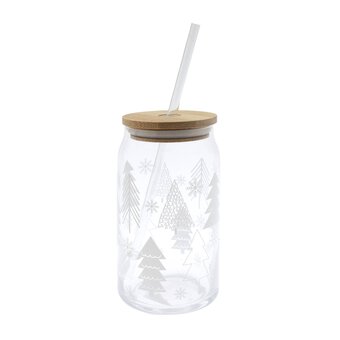 Christmas Trees Glass Drinking Jar 