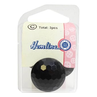 Hemline Black Novelty Faceted Button 3 Pack