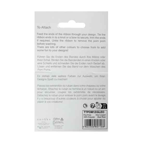 Grey Leopard Faux Fur Pom Pom 11cm image number 6