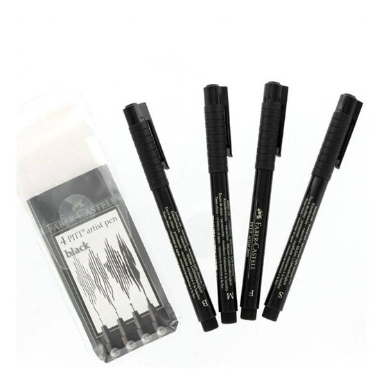 Faber-Castell PITT Black Artists' Fine Pens 4 Pack image number 1