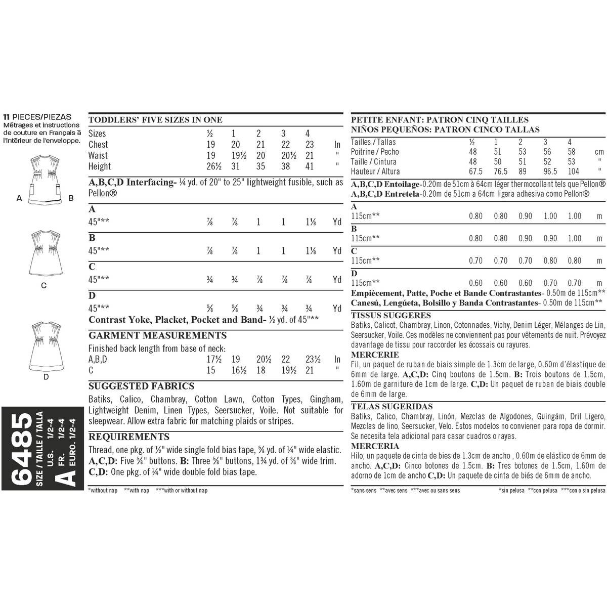 New Look Toddler's Dress Sewing Pattern 6485 Hobbycraft