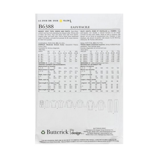 Butterick Women's Top and Trousers Sewing Pattern B6388 (Y XS-M) image number 2