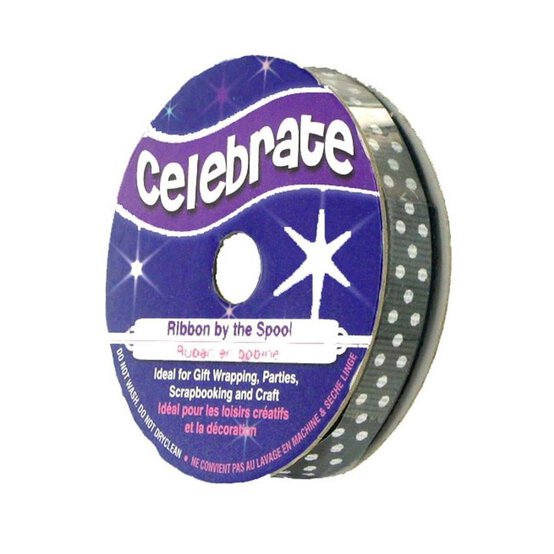 Black Polka Dot Grosgrain Ribbon 9mm x 5m image number 1