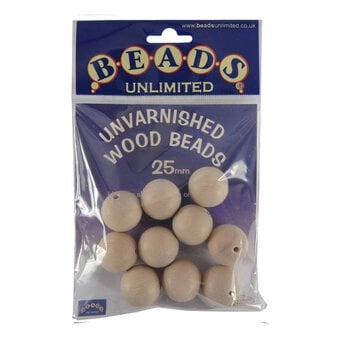 Beads Unlimited Unvarnished Wooden Beads 25mm 10 Pack