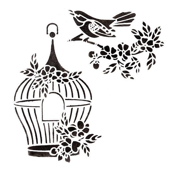 Birds and Birdcage Stencil 21cm x 29cm  image number 2
