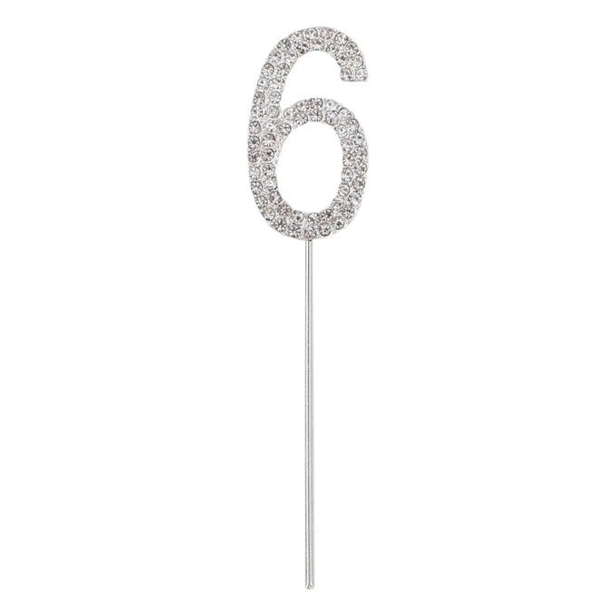 Silver Diamante Number 6 Cake Pick image number 1