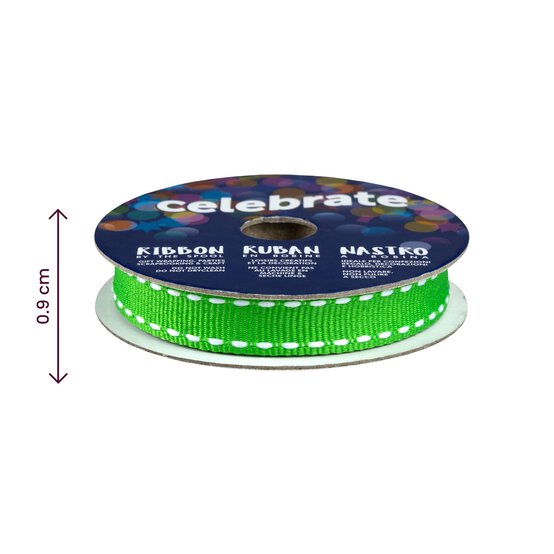 Lime Green Grosgrain Running Stitch Ribbon 9mm x 5m image number 4