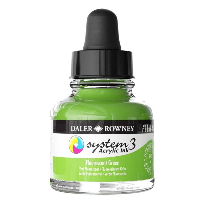 Daler-Rowney System3 Fluorescent Green Acrylic Ink 29.5ml image number 1