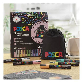 Uni-ball Posca Pastel PC-5M Marker Pens and Pouch 12 Pack