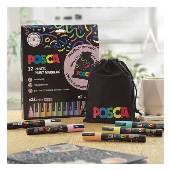 Uni-ball Posca Pastel PC-5M Marker Pens and Pouch 12 Pack image number 2