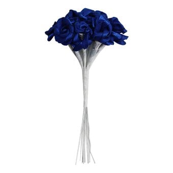 Royal Blue Ribbon Roses 9.5cm 12 Pack