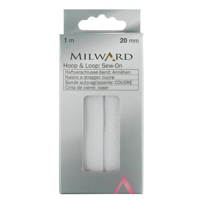 Milward White Sew-On Hook and Loop Tape 20mm x 1m