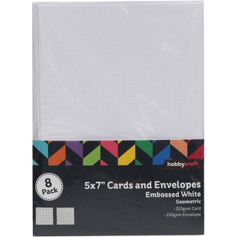 White Geometric Embossed Cards and Envelopes 5 x 7 Inches 8 Pack image number 3