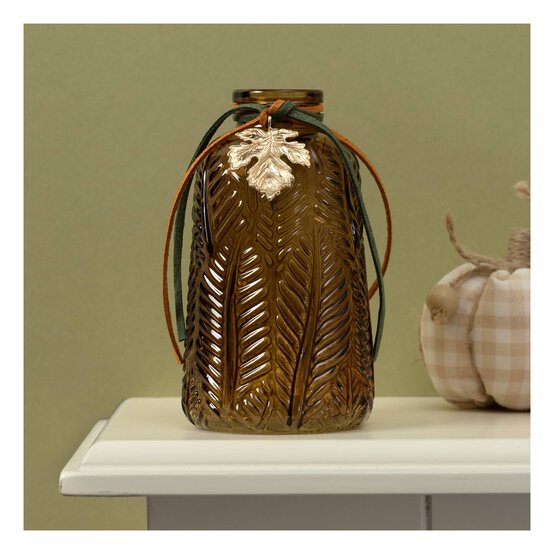 Bronze Leaf Tall Glass Vase 12cm image number 1