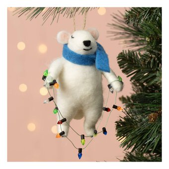 Hanging Felted Mouse with Fairy Lights Decoration 13cm