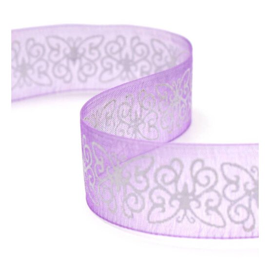 Purple Butterfly Organdie Ribbon 25mm x 3m image number 1