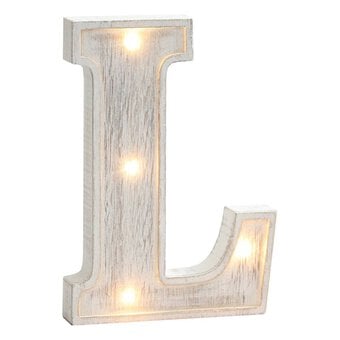 White Washed Wooden LED Letter L 21cm