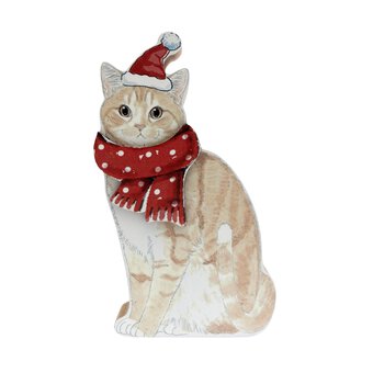 Wooden Cat in a Scarf Decoration 12.5cm 