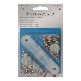 Milward Silver Jersey Press Fasteners 10.5mm 10 Pack