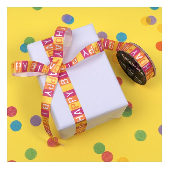 Yellow Happy Birthday Ribbon 15mm x 3.5m image number 5