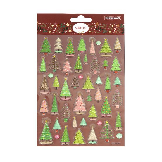 Green and Pink Christmas Tree Embossed Stickers image number 4