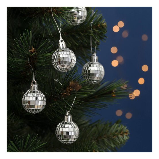 Mini Silver Mirror Ball Decorations 12 Pack image number 1