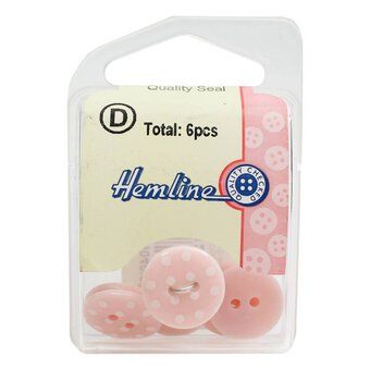 Hemline Pink Novelty Spotty Button 6 Pack