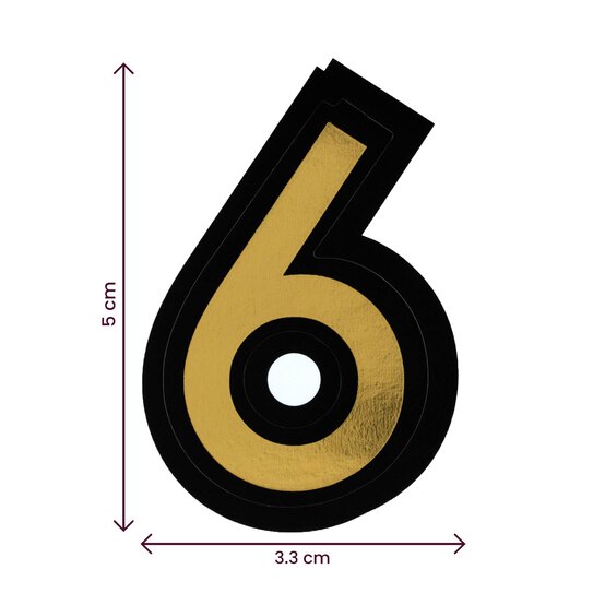 Black and Gold Vinyl Number 6 Sticker 5cm image number 4